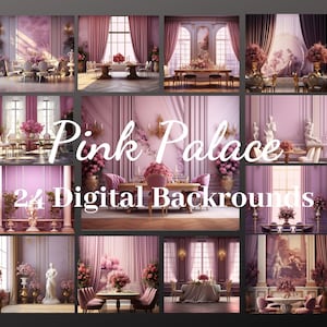 24 Pink, Purple, and Lavender Luxurious Palace Room Backdrops, Maternity Backdrop Overlays, Photography Digital Background, Flowers, Statues