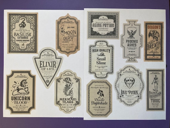 Halloween Potion Bottle Labels: Gothic Apothecary Stickers