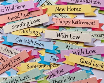 Birthday Card Making Sentiment Banners – Mixed Sentiments, 45 Embellishments Craft Supplies