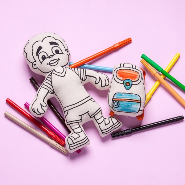 Kiboo Kids Colorable Washable Doll - Boy with Striped T-Shirt - Creative Play Toy - Markers Included