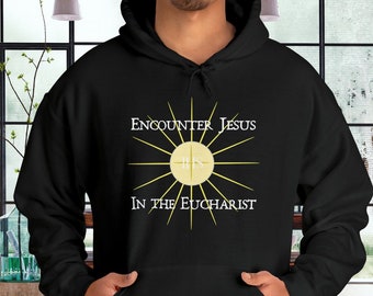 Catholic Hoodie, Encounter Jesus in the Eucharist, Gildan 18500, Eucharistic Revival, Unisex Heavy Blend Hooded Sweatshirt