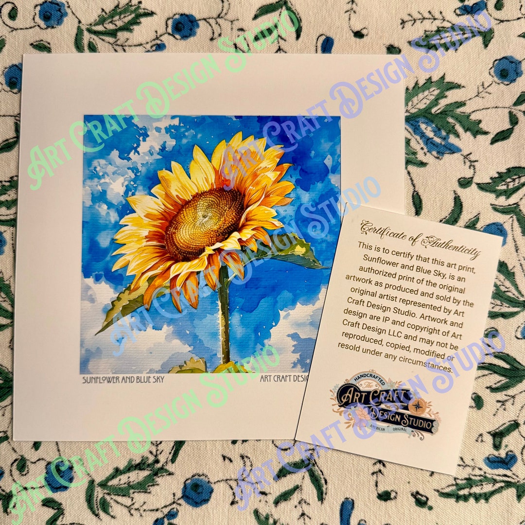 Sunflower and Blue Sky Unframed Art Print of Original Watercolor ...