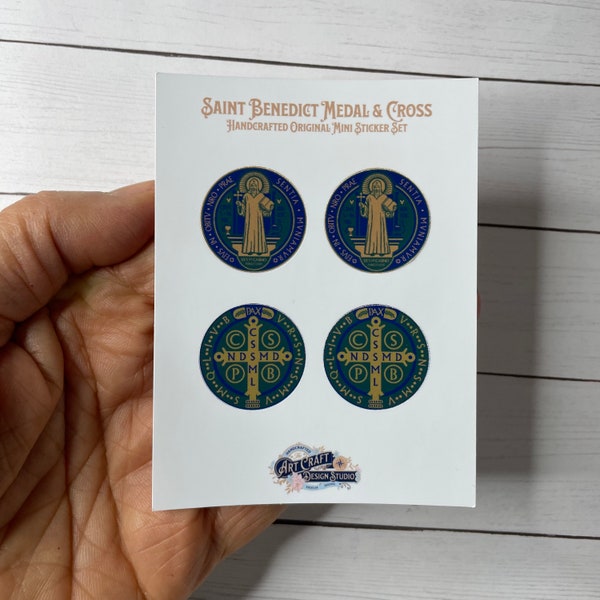 Mini Saint Benedict Medal and Cross of Saint Benedict sticker sheet, catholic sticker, catholic saint sticker, Army Catholic, US Army