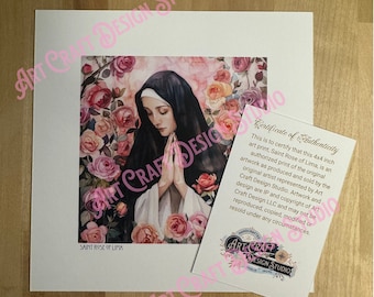 Watercolor Saint Rose of Lima art print, art print in multiple sizes, catholic saint,  printed on ultra premium studio matte 60lb stock