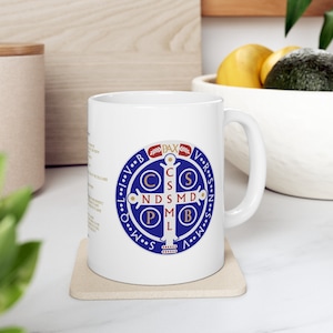 Saint Benedict Medal Coffee Mug, catholic coffee mug, christian coffee mug, catholic mug, Catholic Marine, patriot, 15oz