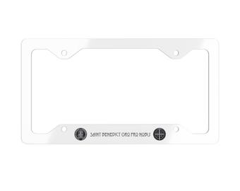 Saint Benedict Medal License Plate Frame | Silver and  Black Religious Plate Frame