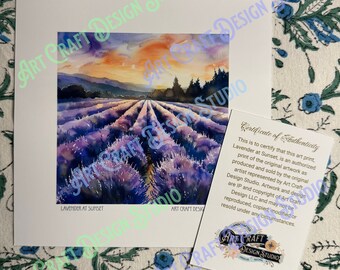 Watercolor Lavender at Sunset unframed art print, multiple sizes available, printed on ultra premium studio matte 60lb stock