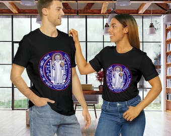 Saint Benedict tshirt, catholic t-shirt, Catholic Marine shirt, celebrate your faith with this unisex short sleeve Bella+Canvas 3001