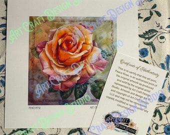 Watercolor Peace Rose unframed art print, available in multiple sizes, printed on ultra premium studio matte 60lb stock