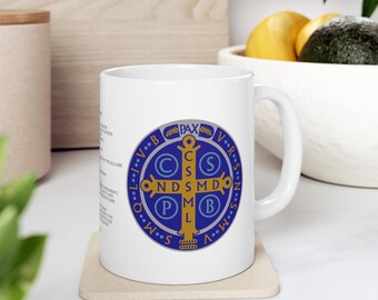 Saint Benedict Medal Coffee Mug, catholic coffee mug, christian coffee mug, catholic mug, Catholic Air Force, patriot, 15oz