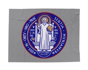 Saint Benedict Velveteen Plush Blanket in 3 sizes, stay cozy and Catholic at the same time