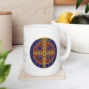 Saint Benedict Medal Coffee Mug, catholic coffee mug, christian coffee mug, catholic mug, Catholic Marine, patriot, 15oz