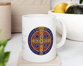 Saint Benedict Medal Coffee Mug, catholic coffee mug, christian coffee mug, catholic mug, Catholic Marine, patriot, 15oz