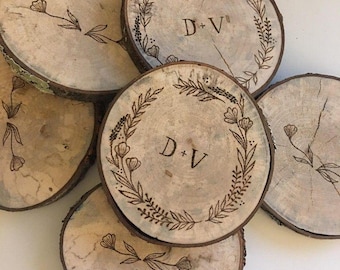 Boho Chic Wooden Wedding Place Card Personalized with Engraving