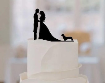cake topper bride and groom with dachshund