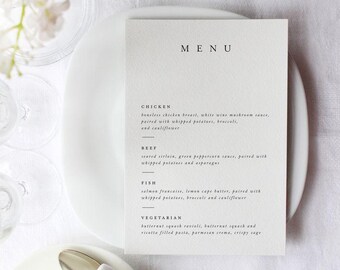 A6 Custom Menu for Weddings and Special Events