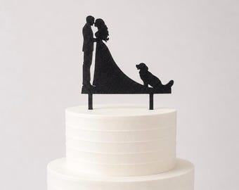 cake topper bride and groom with dog