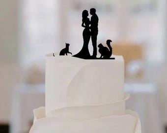 cake topper bride and groom with cats