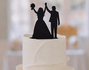 Cake topper for the bride and groom, PLA or wood bouquet