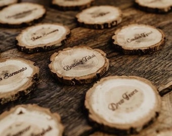 Wooden coasters with engraved names