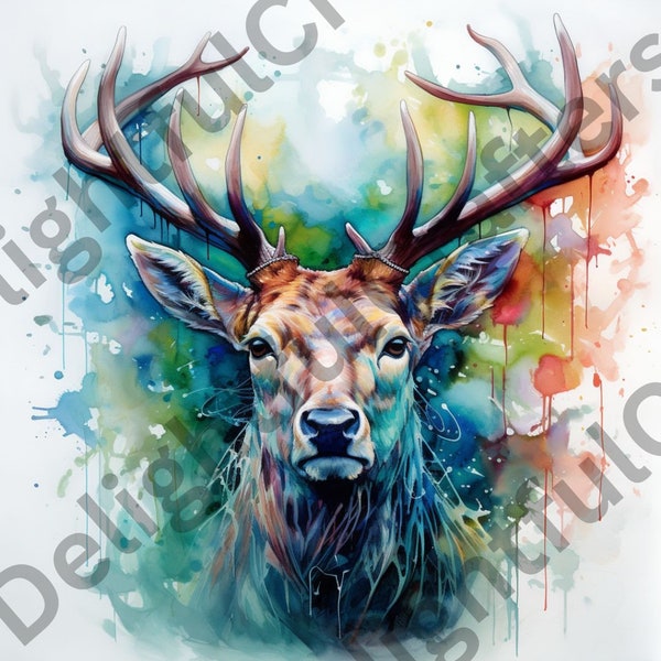 Watercolor Inkblot Elk Camo, 13 High Quality JPGs,  300DPI, Clip Art, Digital, Watercolor Painting, Commercial Use