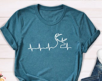 Heartbeat Hunting Shirt, Gift For Hunter, Deer Hunting T-Shirt, Hunt Season TShirt, Deer Hunter Gift, Deer Pulse EKG Shirt, Hunting Gift