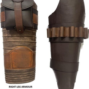 Real Leather Inspired By Boba Fett And Member&#39;s Mandalorian Leg Armour, Handmade Unisex Cosplay Costume, Right & Left Leg Armour / Shin Pad.