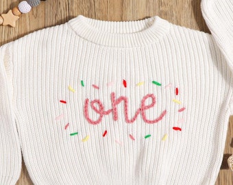 Suéter personalizado para o primeiro aniversário do bebê, presente de aniversário, suéter bordado à mão, suéter para o primeiro aniversário do bebê, suéter com nome, primeiro aniversário para menino e menina