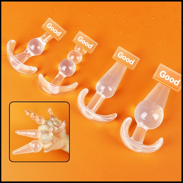 Clear Butt Plug, Pack of 4 Anal Beads Plugs, Kit Trainer Set from Beginner to Advanced, Anal Plug Long-Term Wear, Sex Toy for Couple, Mature