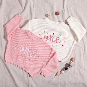 First Birthday Sweater, One Hand Embroidered Sweater, Custom Baby 1st Birthday, Personalized Boy and Girl Outfit