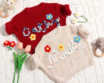 Personalized Baby Jumper with Hand Embroidered Name, Baby Sweater with Name, Birthday Gift for Girl, Boy, Custom Gift
