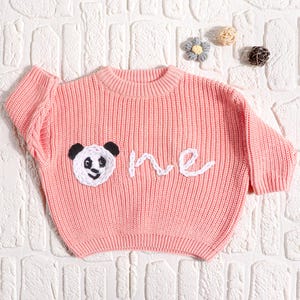 Personalized Hand embroidered One Sweater First Birthday Sweater Hand embroidered one sweater, knit Panda sweater
