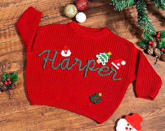 Hand Embroidered  Baby Sweater, Baby Knitted Jumper, Personalized Newborn Sweater, Baby Sweater, Kids birthday sweater