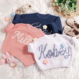 Hand Embroidered Sweaters, Custom Baby Knit Sweaters, Baby Name Jumpers, Personalized Baby Sweaters With Names, Gifts for kids, 100% Cotton
