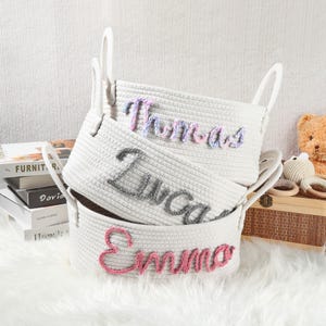 Custom Baby Shower Gift Basket, Custom Newborn Gift Basket, Toy Storage Basket, Handmade Basket with Name, Rope Cotton Baby Name Gift Basket