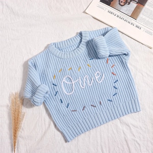 Custom Baby First Birthday Sweater, First Birthday Gift, Hand Embroidered Sweater, Baby 1st Birthday Jumper,  Baby Name Sweater