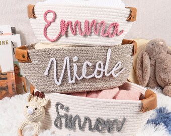 Baby Shower Gift Basket, Personalized Baby Girl Boy Name Cotton Rope Basket Gift, Newborn Gift, Toy Basket