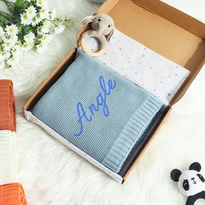 Personalized knitted baby blanket, Embroidered Gift Baby Shower, soft cotton knitted stroller blanket, monogrammed newborn baby gift