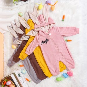 Personalized Baby Bunny Romper Onesie, Easter onesie, Bunny Romper with ears, First Easter costume,Baby Easter Gift