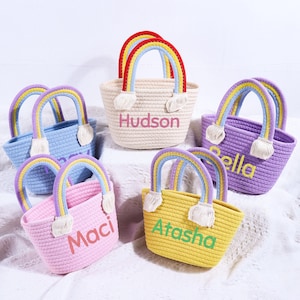 Personalisierte Tragetasche für Kleinkind Kinder Geschenke, Benutzerdefinierte Kinder Tragetasche mit Namen, Blumenmädchen Vorschlag Geschenke, Ostern Korb