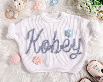 Hand Embroidered  Baby Sweater, Personalized Baby Knitted Jumper, Newborn First  Gift, Customized Kids Sweater, A gift for my niece