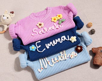 Personalized Baby Jumper with Hand-Embroidered Name Monogram, Baby Sweater With Name, Birthday Gift For Girls Boys
