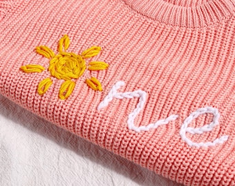Personalized Knit Sun First Birthday Baby Sweater,, Birthday Gift, Baby 1st Birthday Jumper, Name Sweater,  Hand Embroidered Sweater