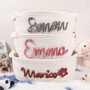 Baby-Geschenk, personalisierter Baby-Badekorb, Jungengeschenk, Haustierkorb, Spielzeug-Aufbewahrungs-Baumwollseil-kundenspezifischer Name Veranstalter-Kinderzimmer-Geschenke