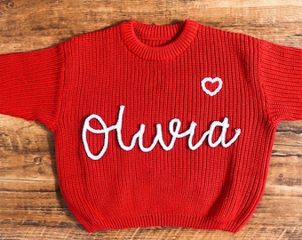 Handgebreide valentijnsbabysweater, valentijnsbaby-outfit, hartvormige babytrui, papa's meisje-babysweater, eerste valentijnsbabysweater