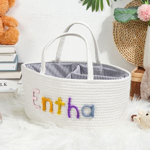 Babyparty-Geschenkkorb, personalisierter Babypartykorb, kundenspezifischer Baby-Jungen- und Mädchen-Namenskorb, Baumwollseil-Baby-Spielzeug-Aufbewahrungsbox, Windeltasche