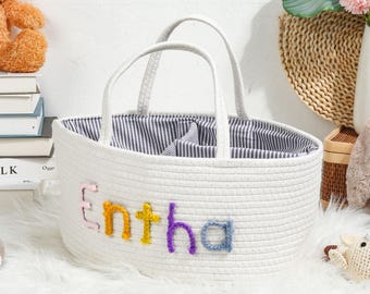 Babyparty-Geschenkkorb, personalisierter Babypartykorb, kundenspezifischer Baby-Jungen- und Mädchen-Namenskorb, Baumwollseil-Baby-Spielzeug-Aufbewahrungsbox, Windeltasche