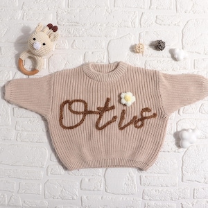 Personalized Kids Name Sweater, Embroidered Children Name, Baby Knit Sweater, Custom Baby Sweater with Name,  kid Birthday Gift, Baby Gift