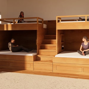 FURNITURE｜Brady - Eco-Friendly Double Split Bunk Bed with Stairs - Single Upper Kids / Queen Lower - DIY Build Plans