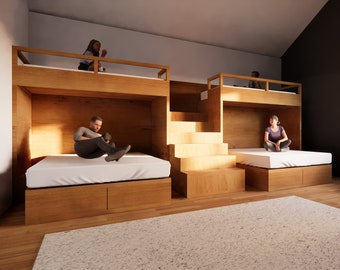FURNITURE｜Eco-Friendly Double Bunk Bed Twin XL Upper Kids  / Queen Lower - DIY Build Plans
